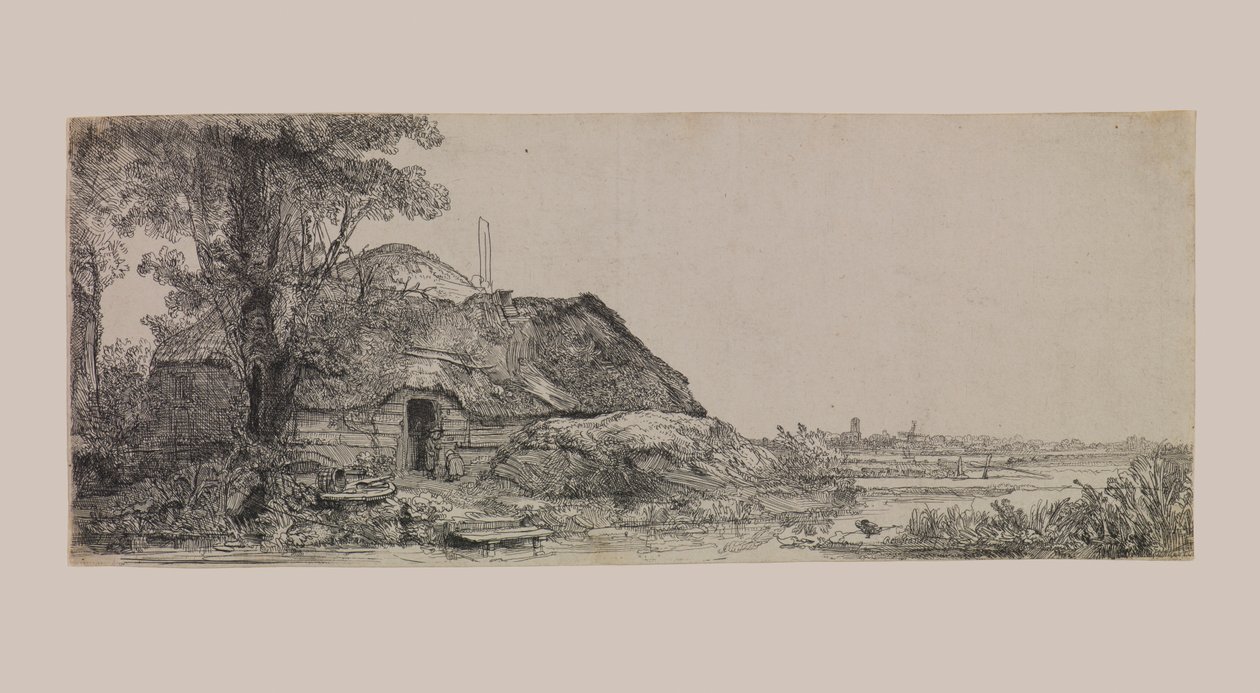 Krajina s chatou a velkým stromem od Rembrandt van Rijn