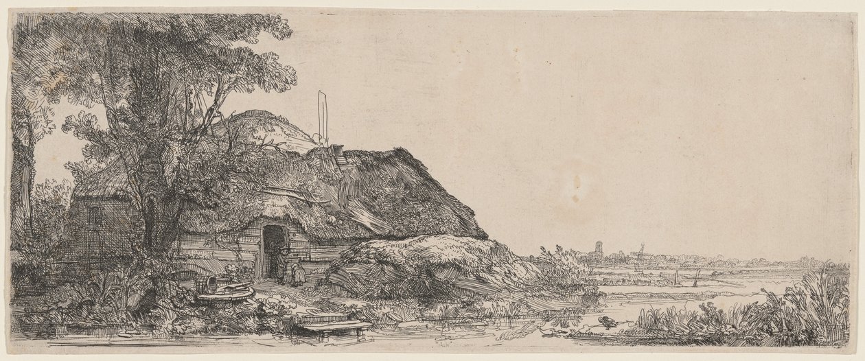 Krajina s chalupou a velkým stromem od Rembrandt van Rijn