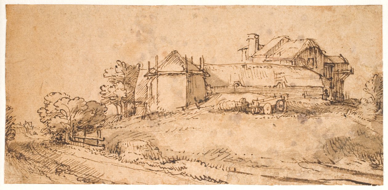 Krajina se statkem a stodolou na seno od Rembrandt van Rijn