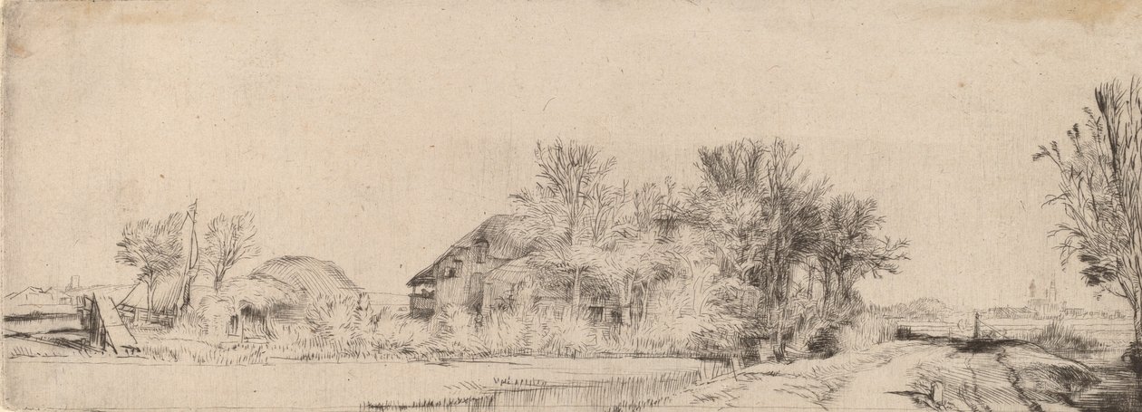 Krajina se silnicí vedle kanálu, c. 1652. od Rembrandt van Rijn
