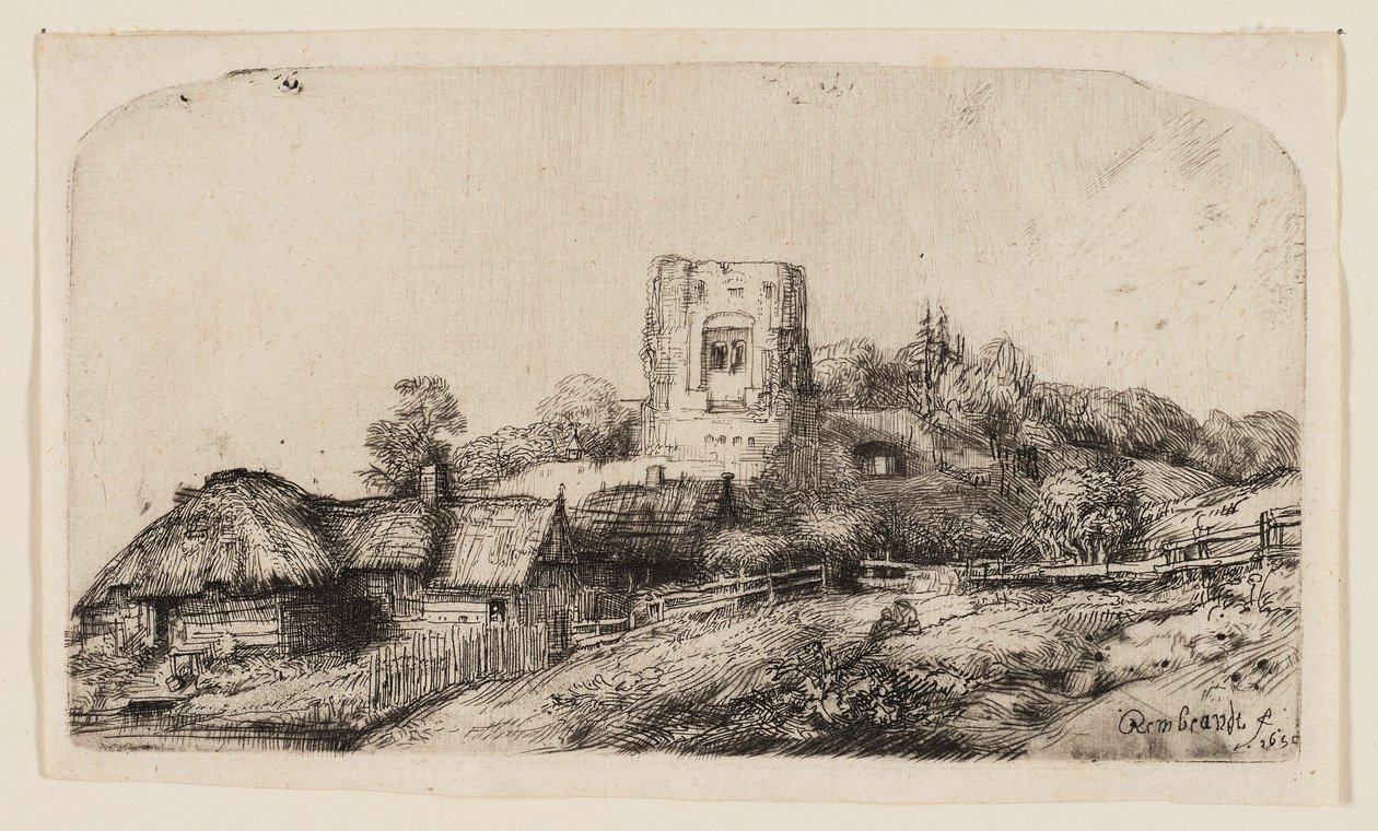 Krajina se čtvercovou věží od Rembrandt van Rijn