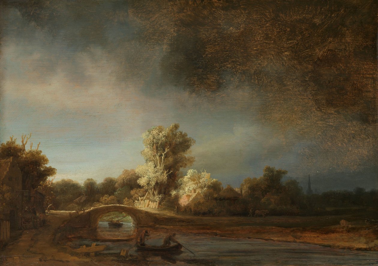 Krajina s kamenným mostem Krajina s kamenným mostem od Rembrandt van Rijn