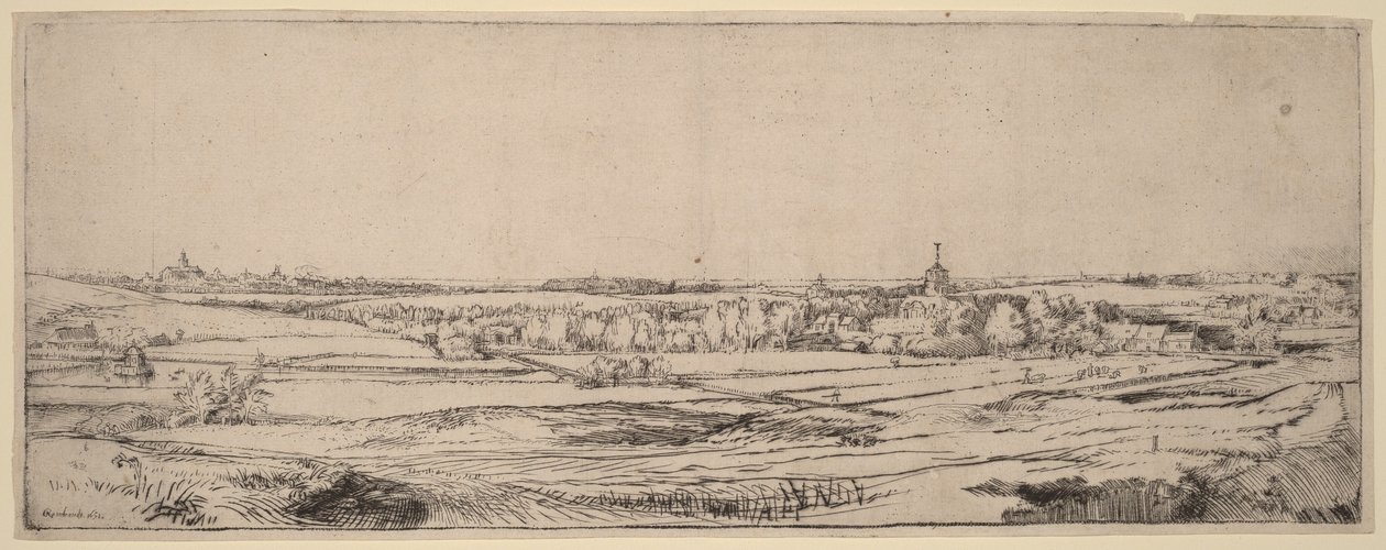 Krajina s výhledem na Haarlem (Pole zlatníků) od Rembrandt van Rijn
