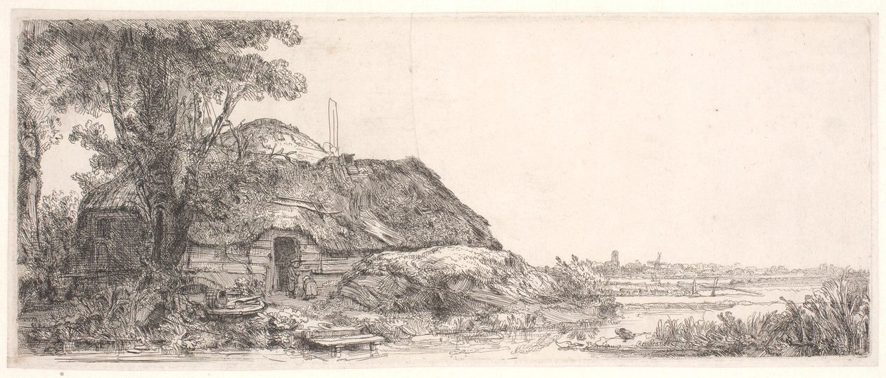 Krajina s chatou a velkým stromem od Rembrandt van Rijn