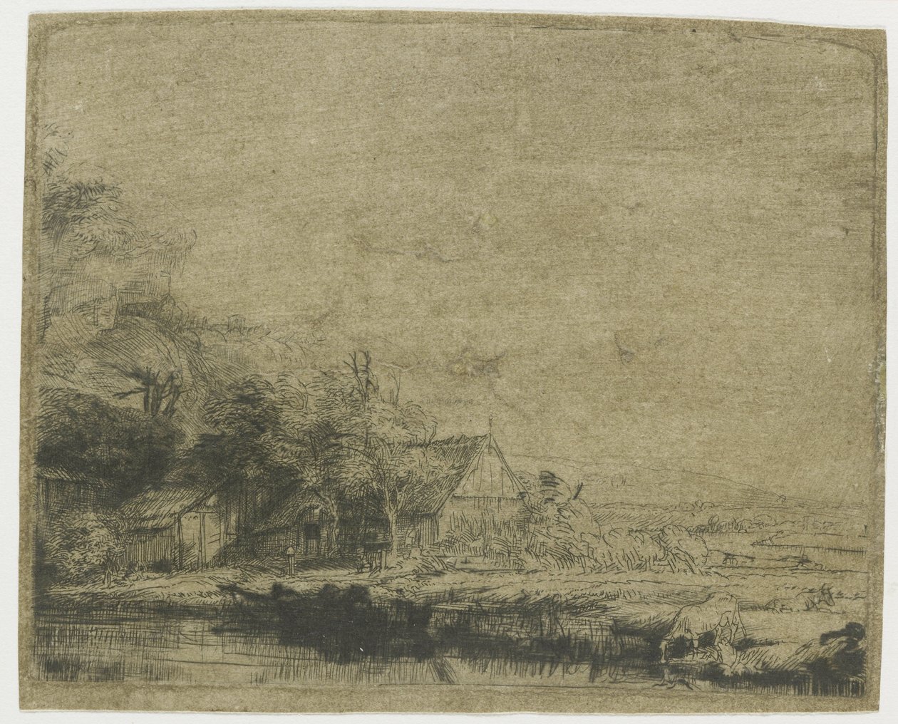 Krajina s krávou, která pije od Rembrandt van Rijn