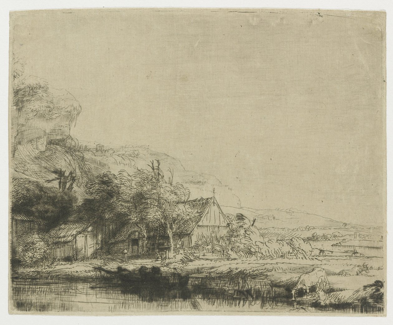 Krajina s krávou, která pije od Rembrandt van Rijn