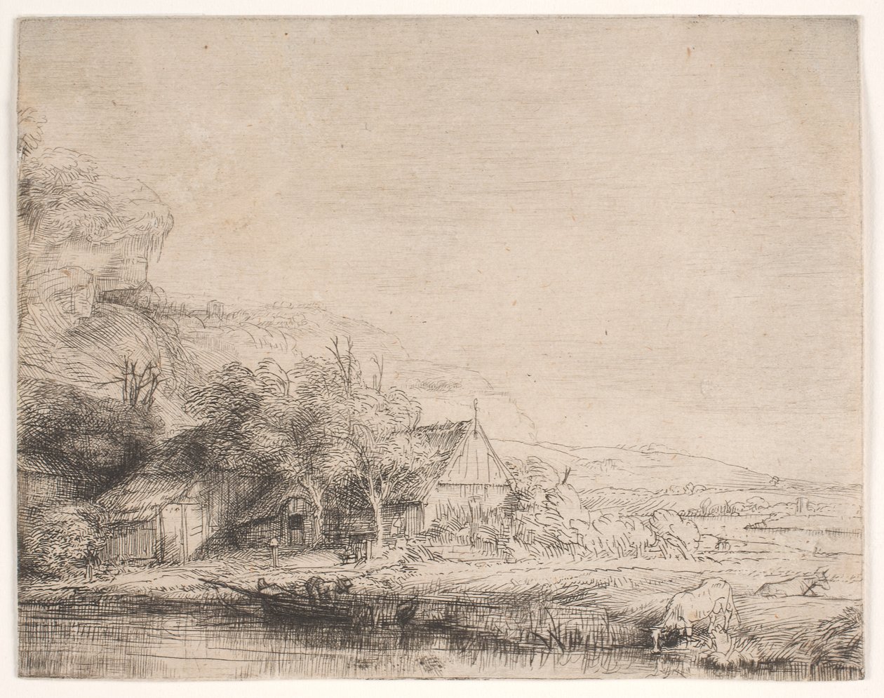 Krajina s krávou, která se napájí od Rembrandt van Rijn