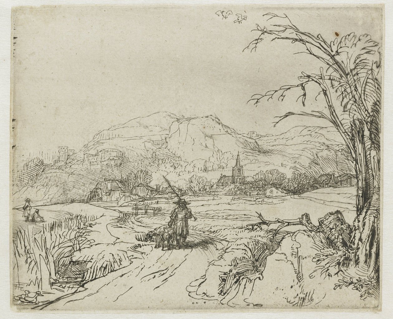 Krajina se sportovcem a psy od Rembrandt van Rijn