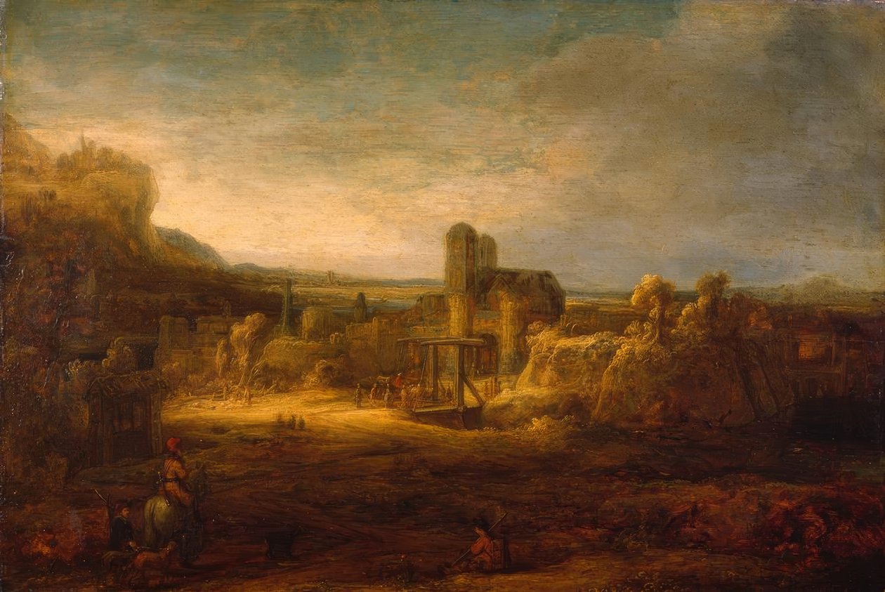 Krajina s padacím mostem od Rembrandt van Rijn