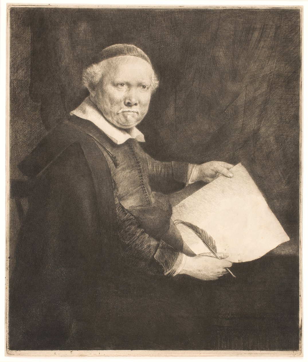 Lieven Willemsz van Coppenol, mistr psaní: větší talíř od Rembrandt van Rijn