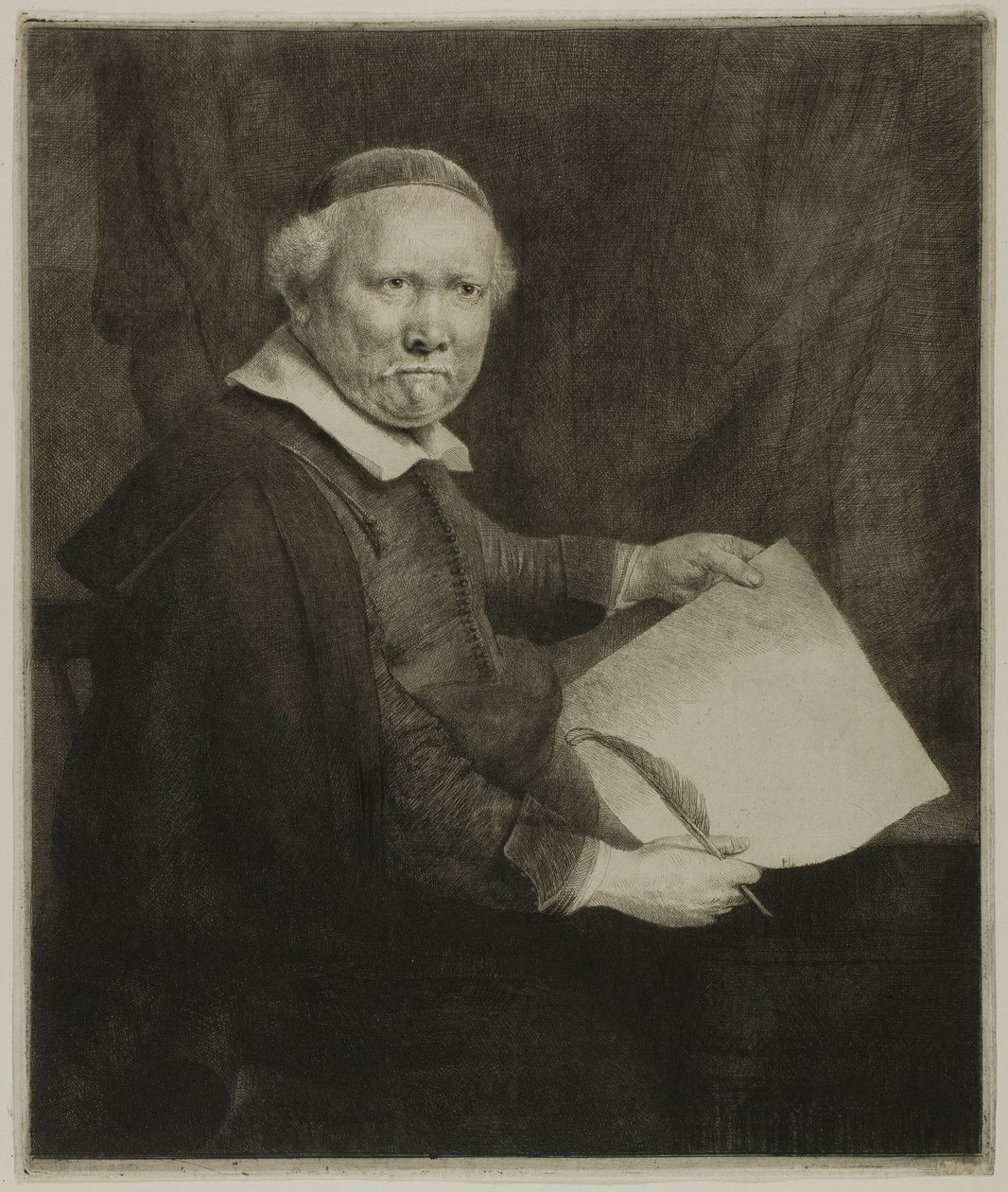 Lieven Willemsz. von Coppenol, Mistr psaní: Větší talíř od Rembrandt van Rijn