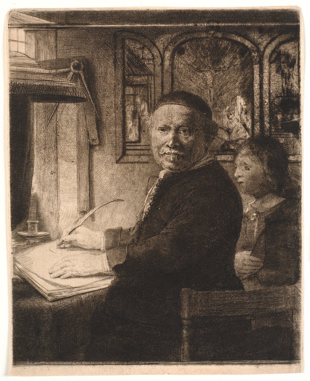 Lieven Willemsz van Coppenol, mistr psaní: menší talíř od Rembrandt van Rijn