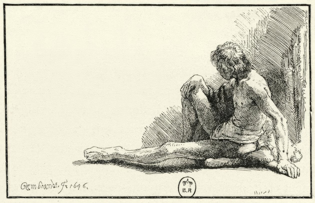 Mužský akt, sedící na podlaze od Rembrandt van Rijn