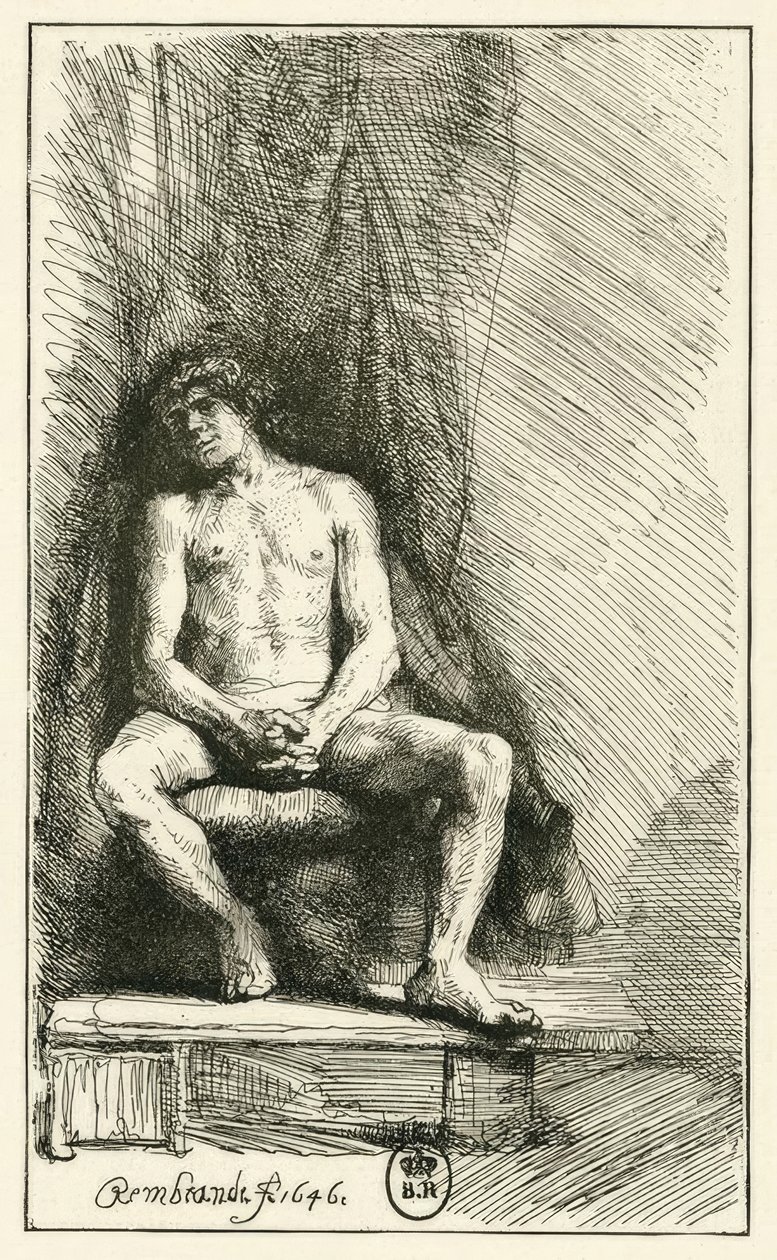 Mužský akt, sedící od Rembrandt van Rijn