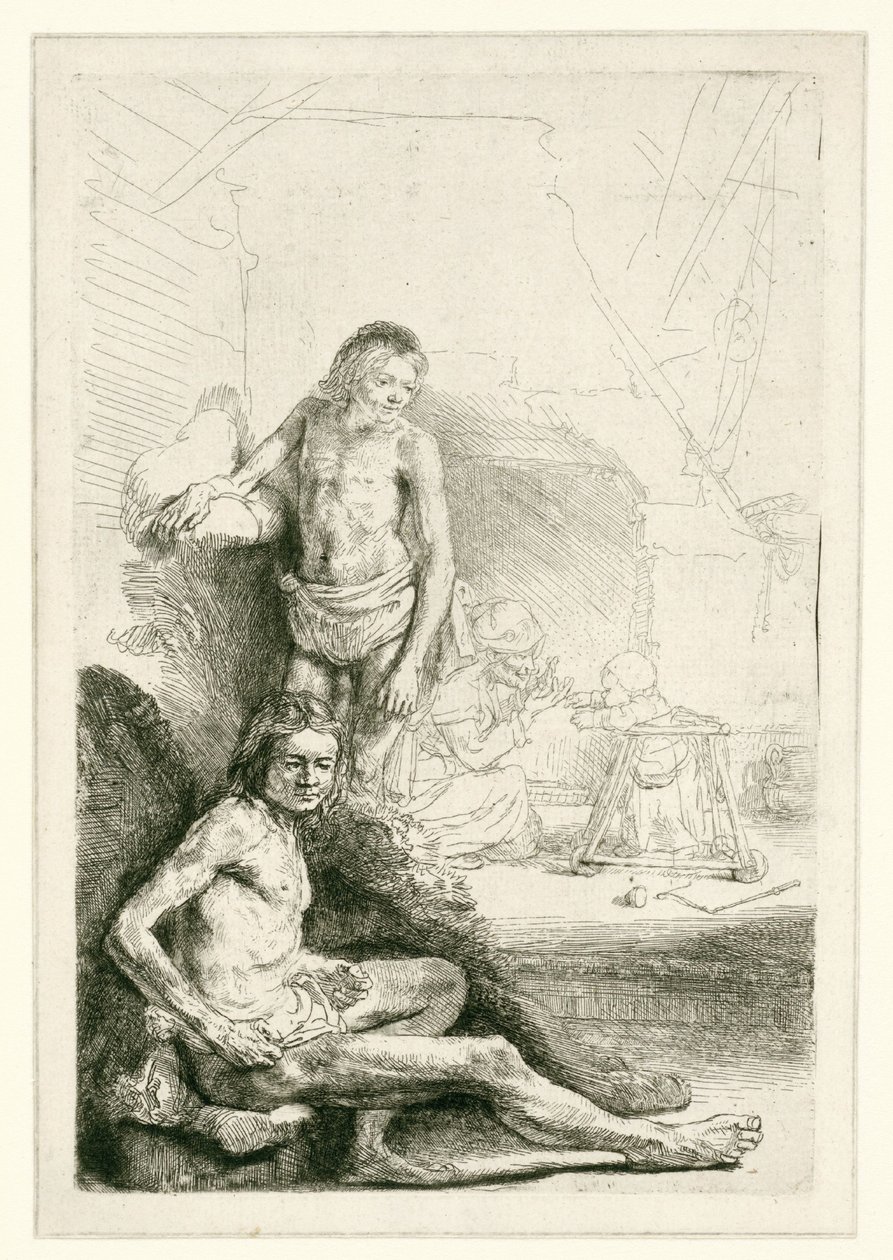 Mužský akt, sedící a stojící od Rembrandt van Rijn