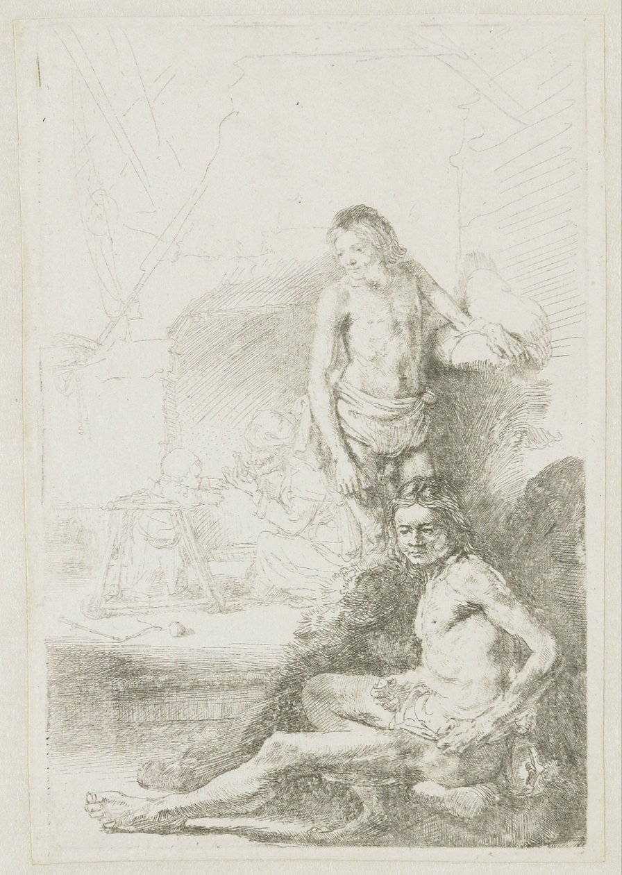Mužský akt, sedící a stojící od Rembrandt van Rijn