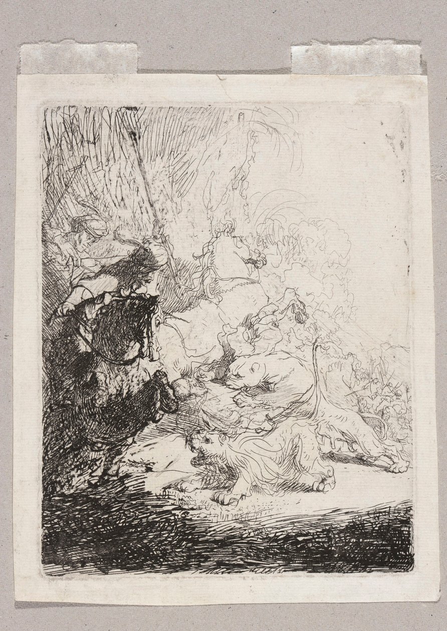 Malý lov na lvy (se dvěma lvy) od Rembrandt van Rijn