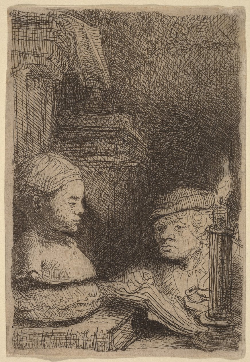 Muž kreslící podle odlitku od Rembrandt van Rijn