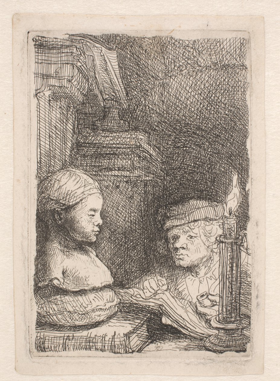 Muž kreslící podle sádrového odlitku od Rembrandt van Rijn