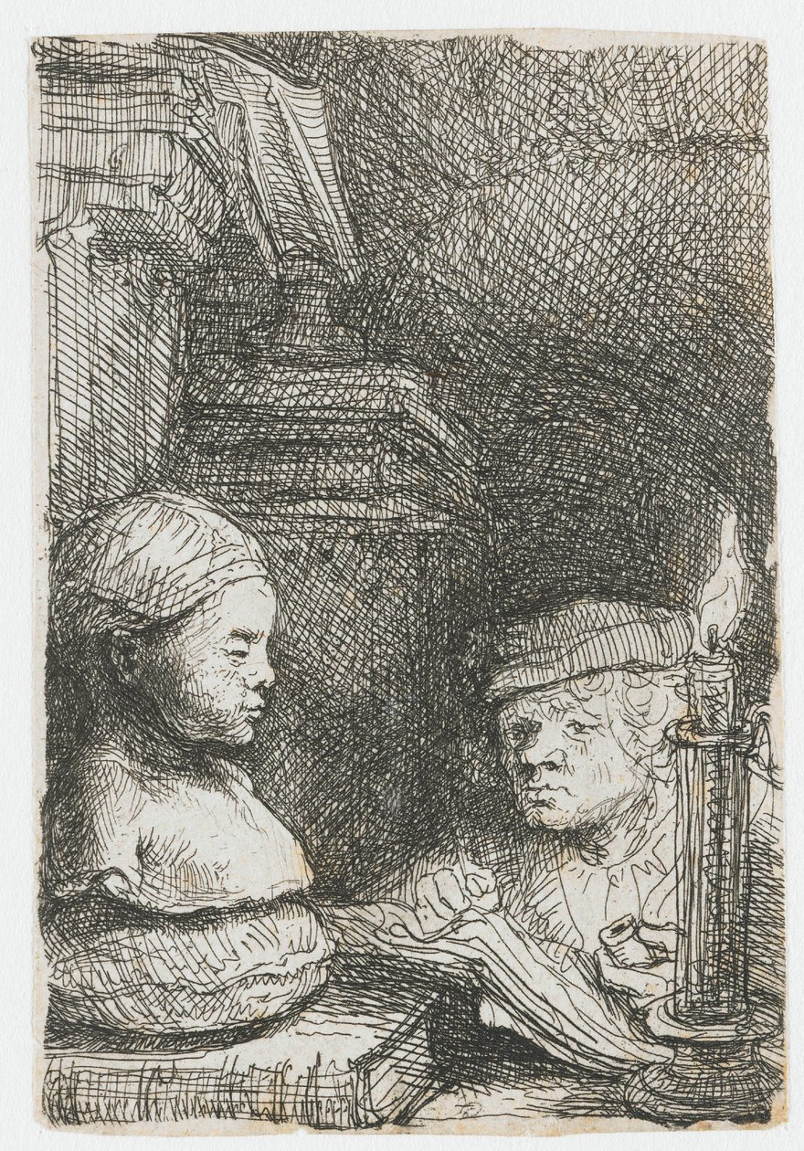 Muž kreslící podle sádrového odlitku od Rembrandt van Rijn