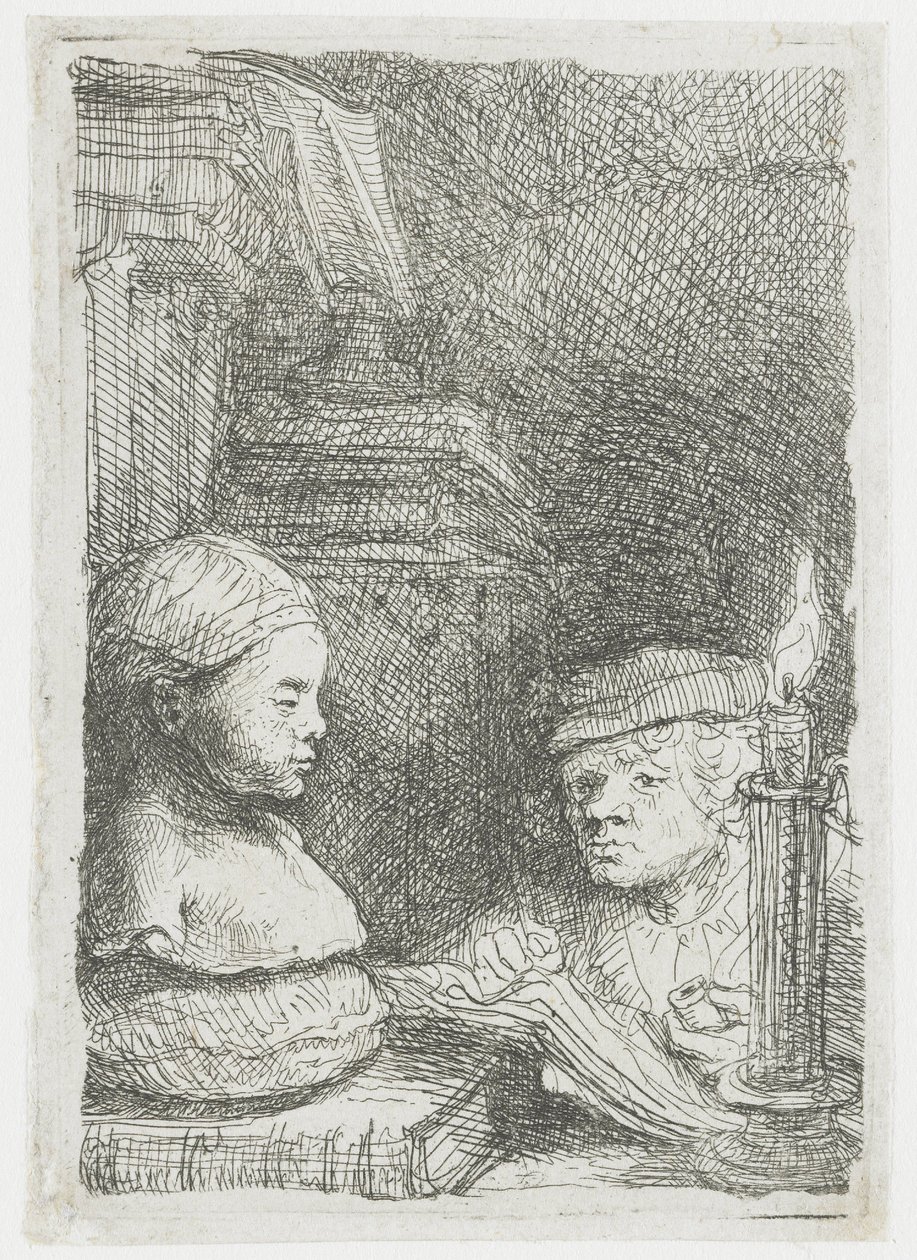 Muž kreslící podle sádrového odlitku od Rembrandt van Rijn