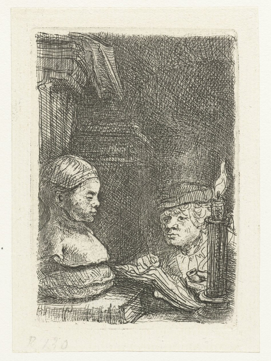 Muž kreslící podle sádrového odlitku od Rembrandt van Rijn
