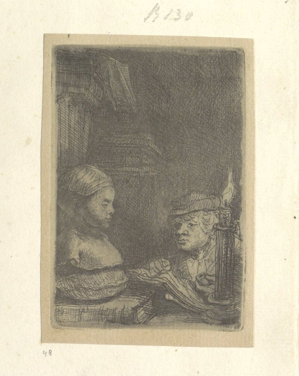 Muž, kresba ze sádrového modelu Recueil de quatre-vingt-cinq estampes originales (název série) od Rembrandt van Rijn