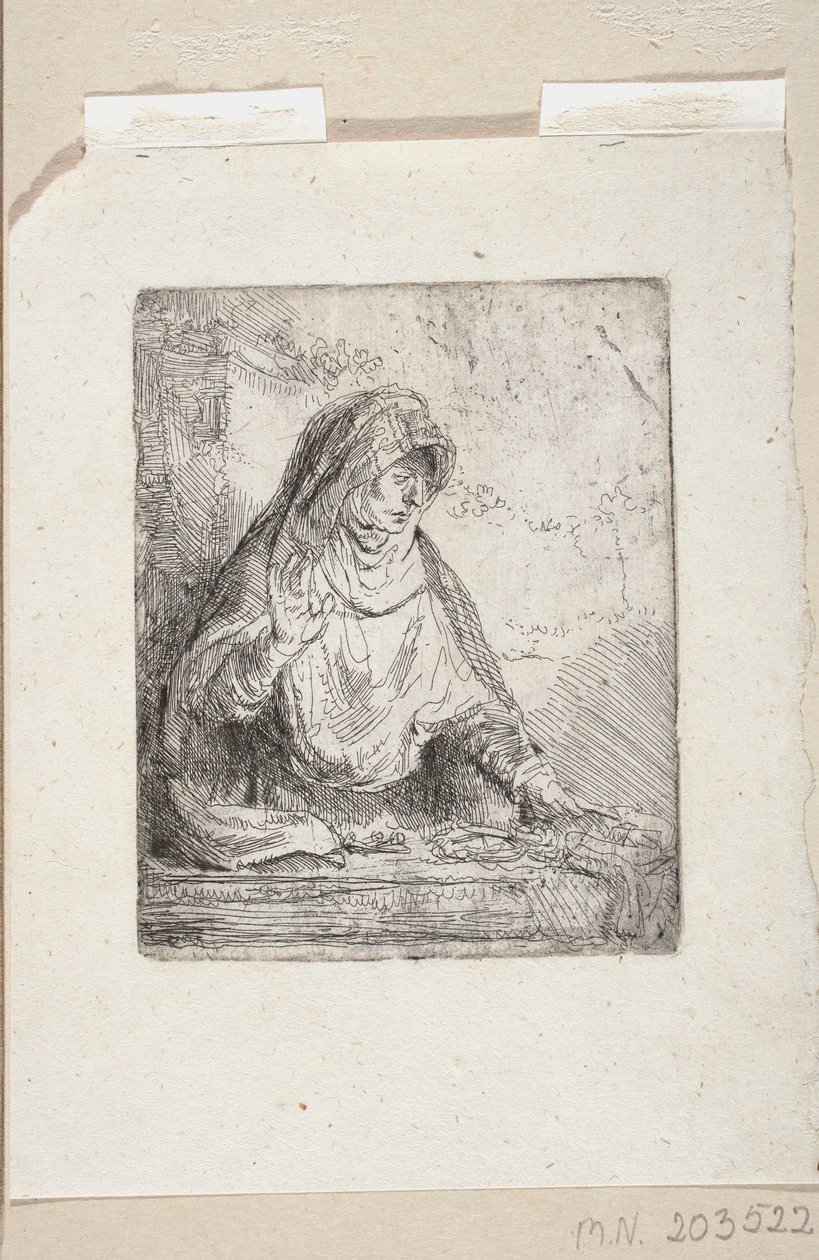 Panna Maria Bolestná s nástroji Kristova utrpení od Rembrandt van Rijn