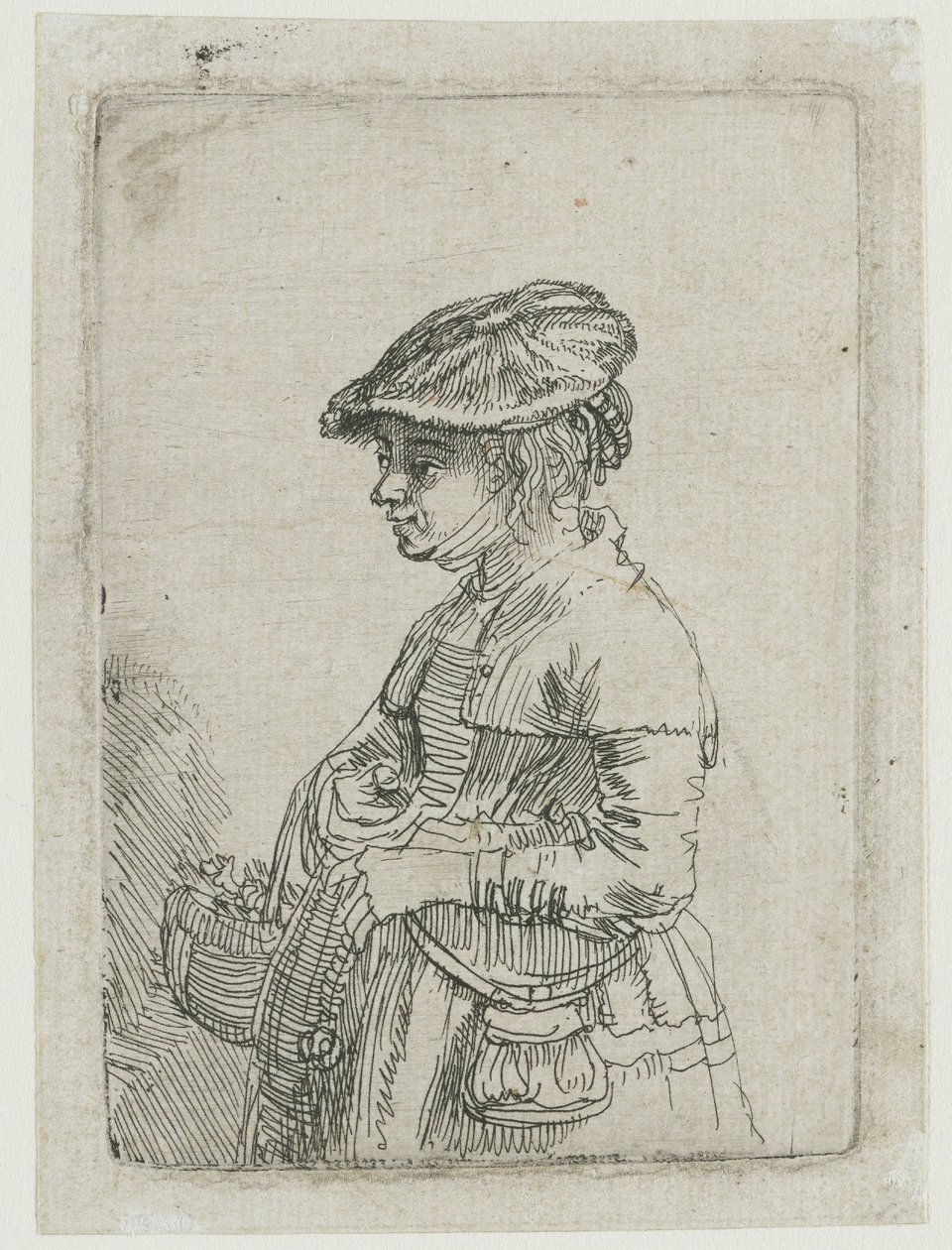 Dívka s košíkem od Rembrandt van Rijn