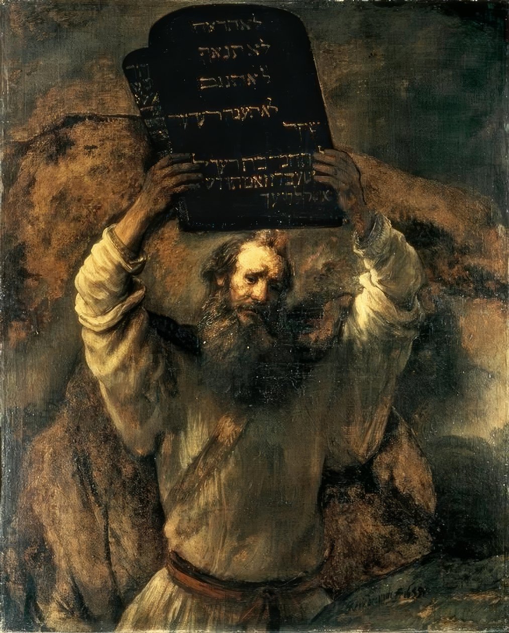 Mojžíš rozbíjí desky zákona od Rembrandt van Rijn