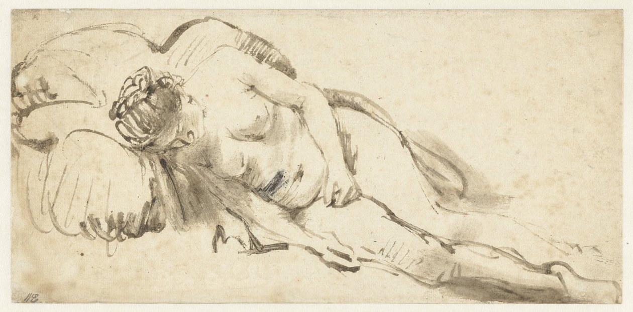 Nahá žena ležící na polštáři od Rembrandt van Rijn