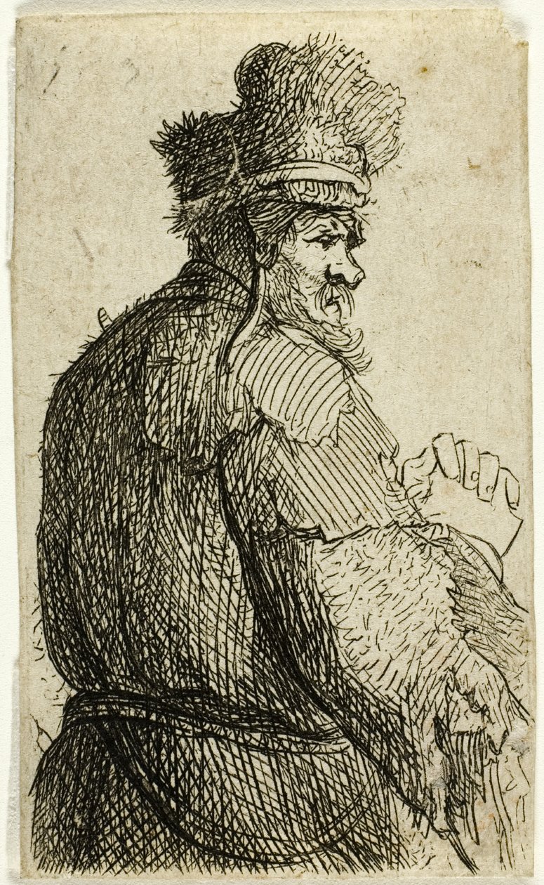Starý muž při pohledu zezadu, profil vpravo: poloviční postava od Rembrandt van Rijn