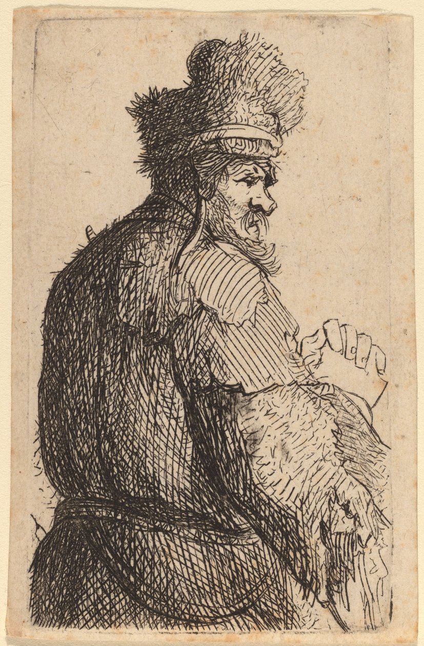 Starý muž při pohledu zezadu, z profilu doprava od Rembrandt van Rijn