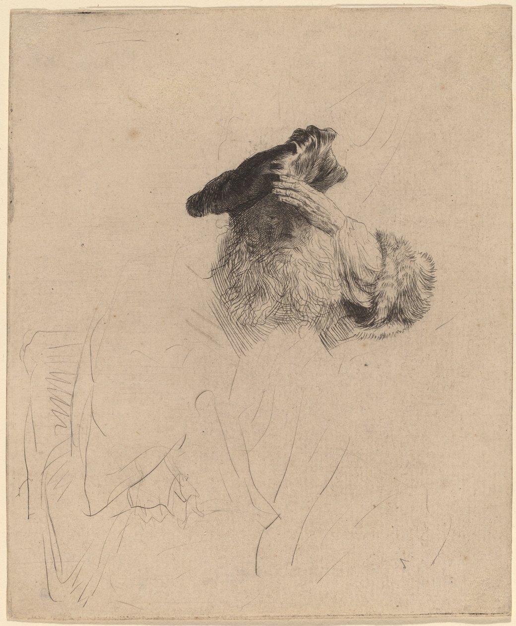 Starý muž si zastínil oči rukou od Rembrandt van Rijn