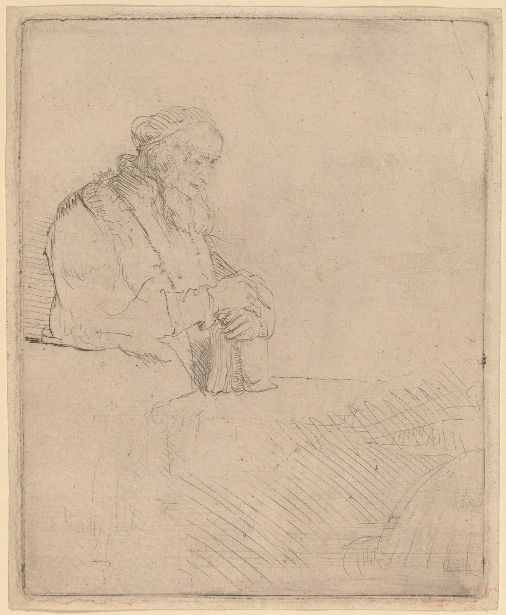 Starý muž v meditaci, opírající se o knihu od Rembrandt van Rijn