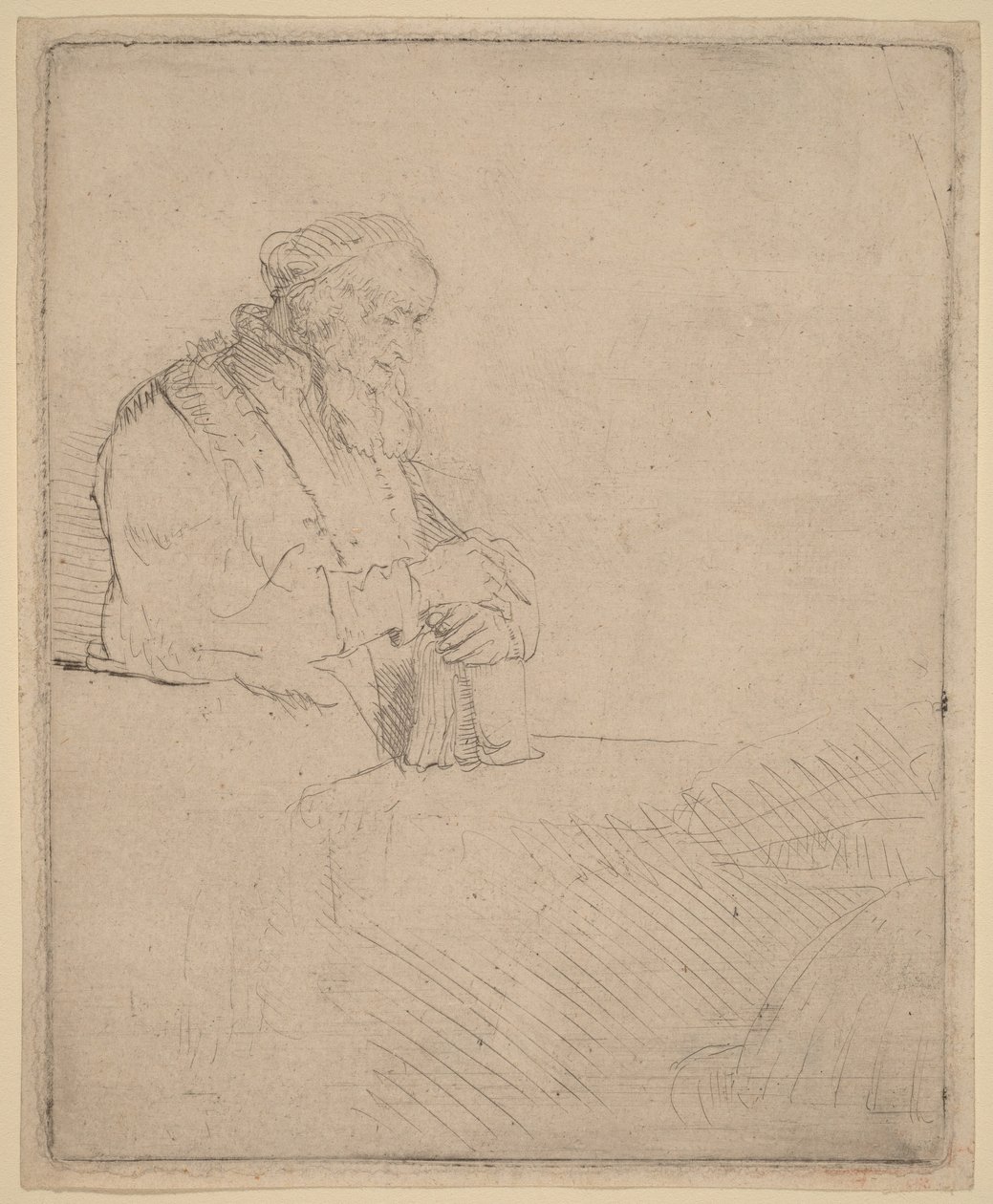 Starý muž v meditaci, opírající se o knihu od Rembrandt van Rijn