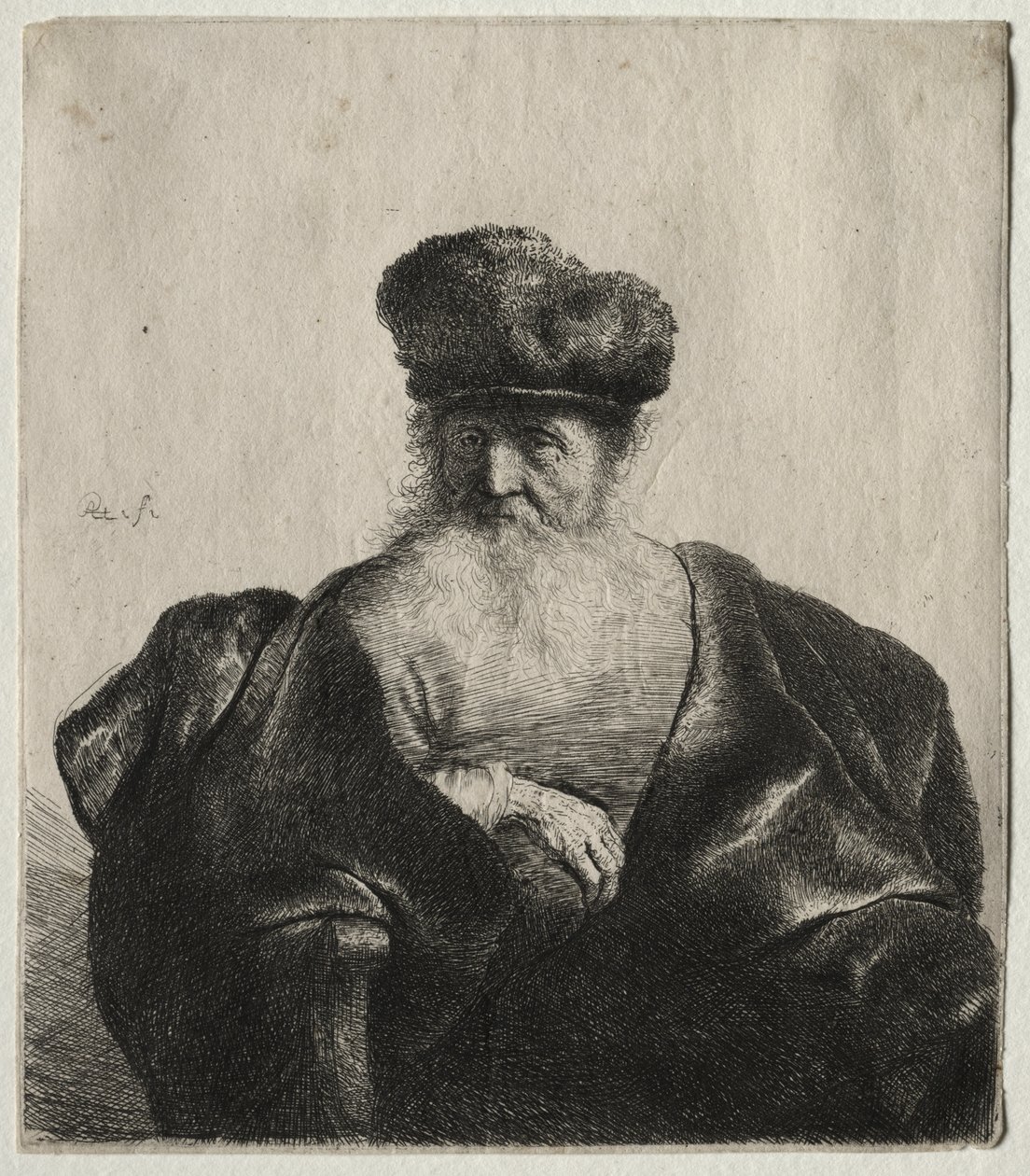 Starý muž s vousy, kožešinovou čepicí a sametovým pláštěm od Rembrandt van Rijn