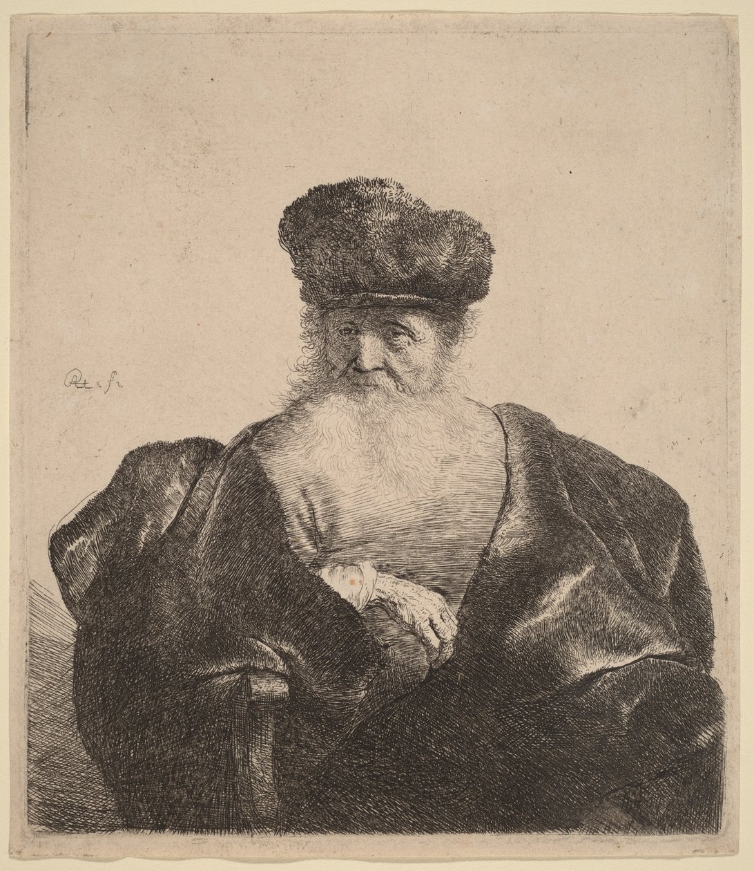 Starý muž s vousy, kožešinovou čepicí a sametovým pláštěm od Rembrandt van Rijn