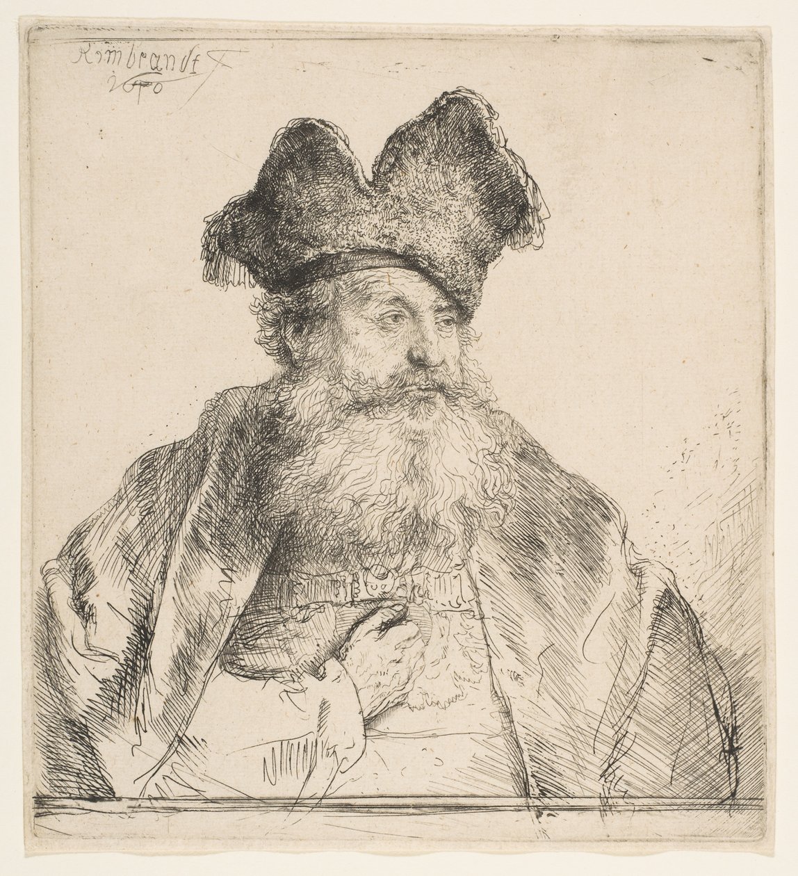 Starý muž s dělenou kožešinovou čepicí, 1640. od Rembrandt van Rijn