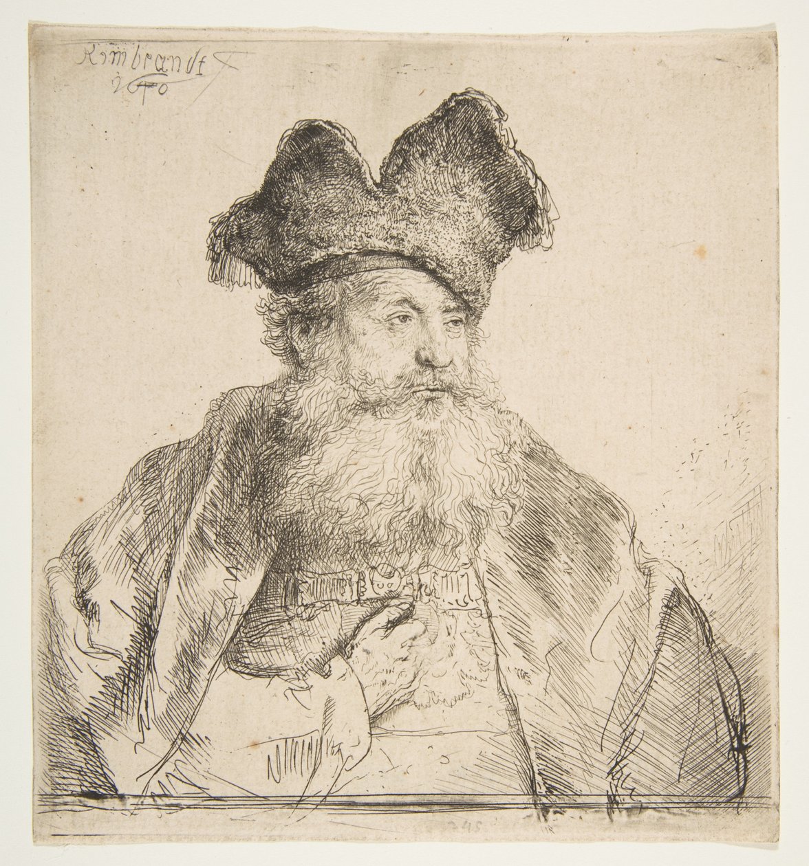 Starý muž s dělenou kožešinovou čepicí. od Rembrandt van Rijn