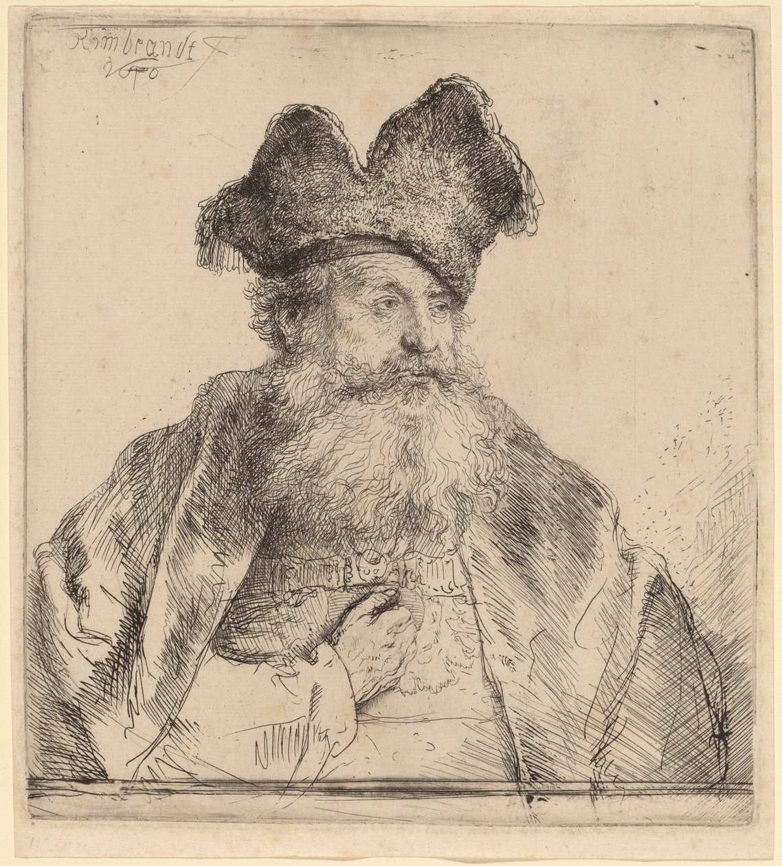 Starý muž s dělenou kožešinovou čepicí od Rembrandt van Rijn