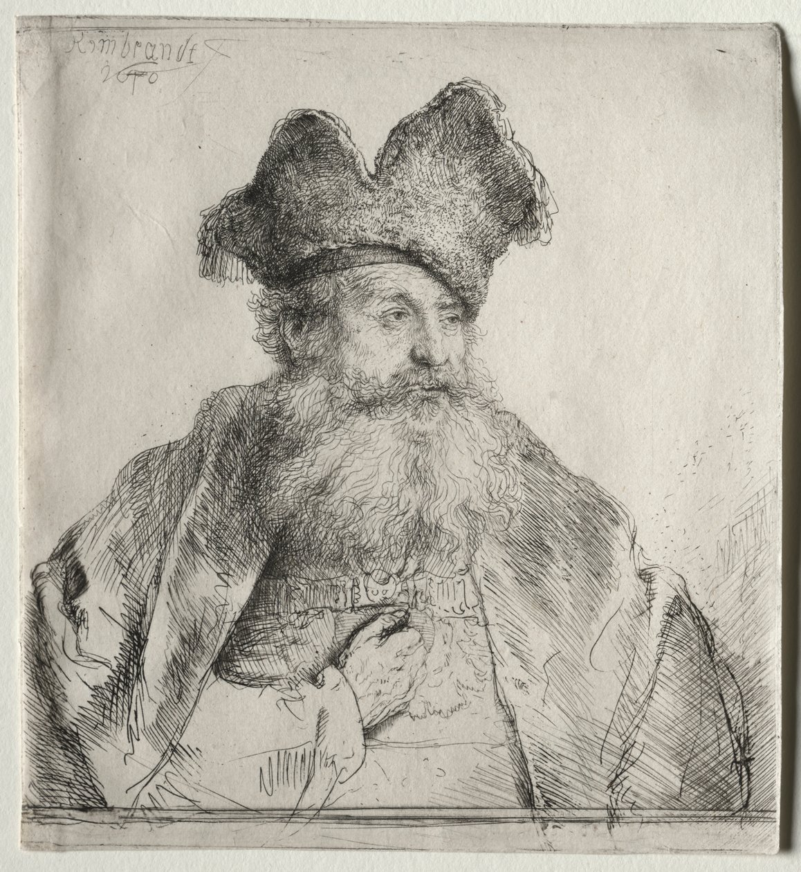 Starý muž s dělenou kožešinovou čepicí od Rembrandt van Rijn