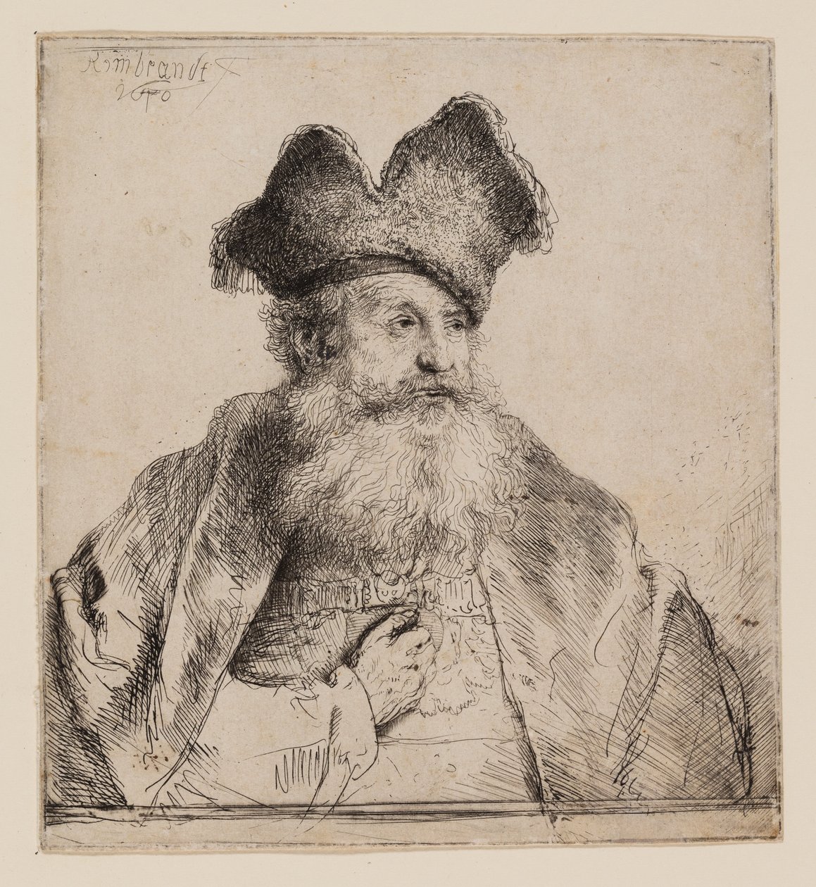 Starý muž s dělenou kožešinovou čepicí od Rembrandt van Rijn