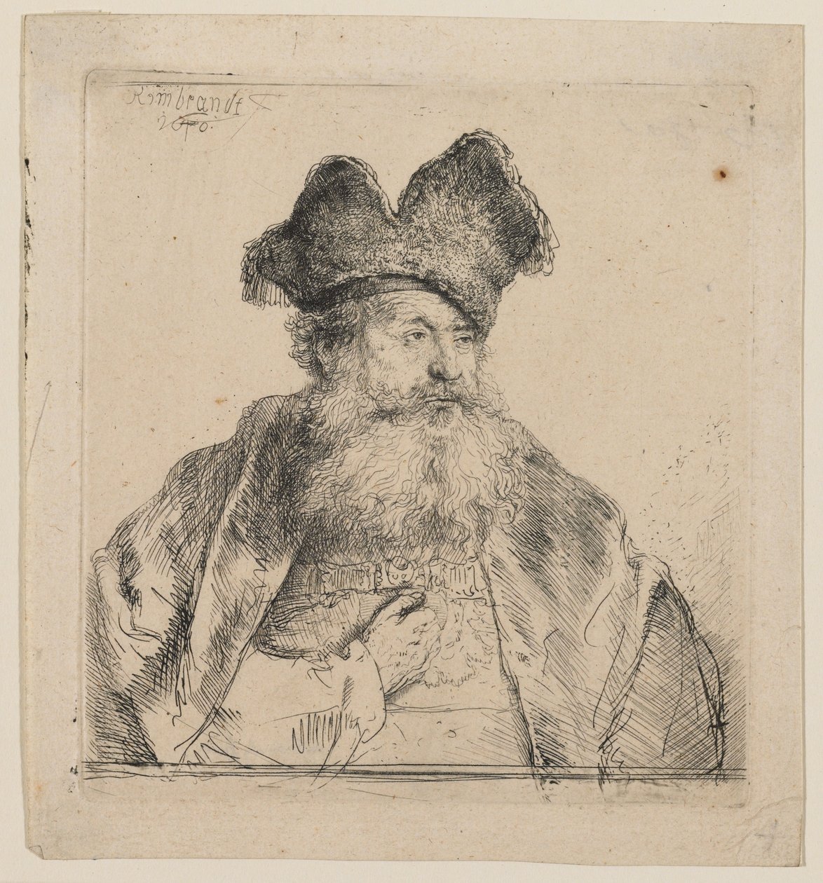 Stařec s rozříznutou kožešinovou čepicí od Rembrandt van Rijn