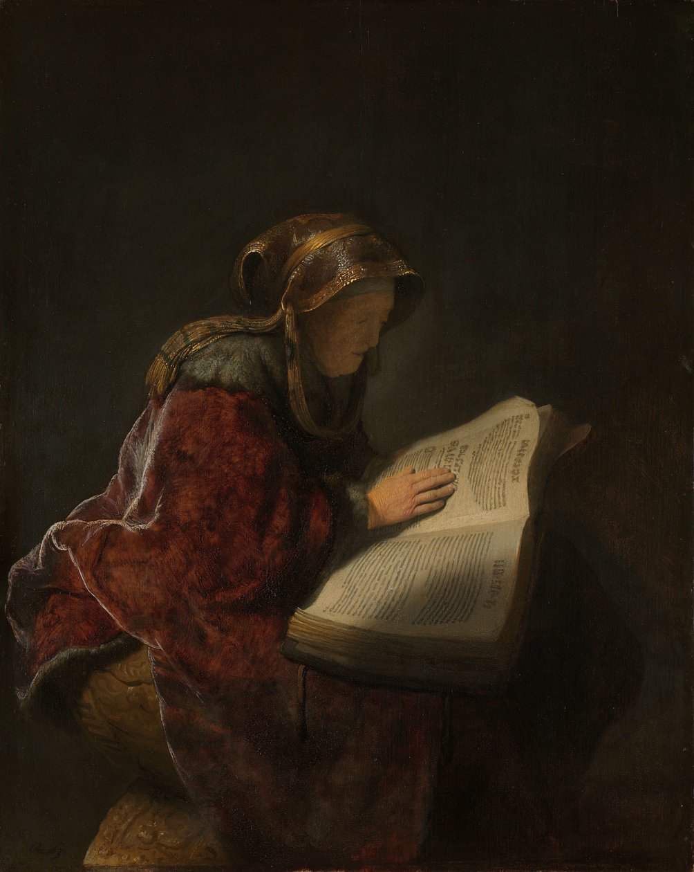 Stará žena čtení, pravděpodobně prorokyně Anna Stará žena čtoucí, pravděpodobně prorokyně Hannah od Rembrandt van Rijn