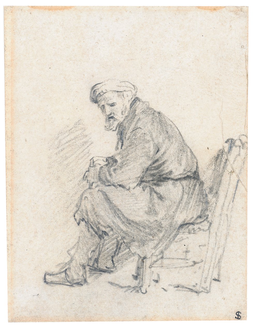 Starý muž v turbanu, sedící z profilu, odbočující doleva od Rembrandt van Rijn