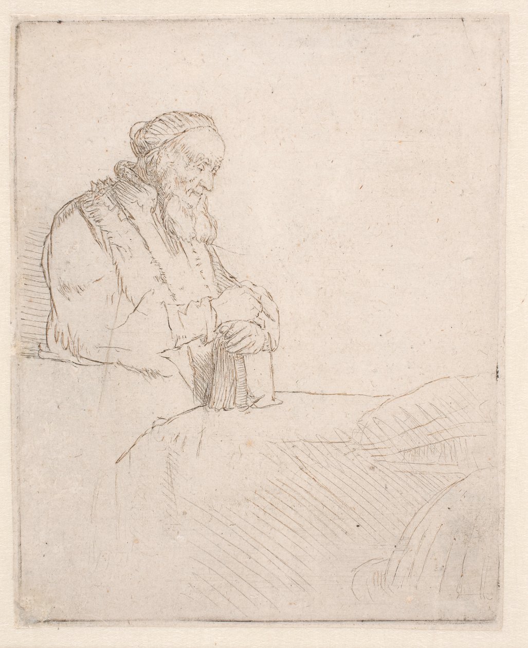 Starý muž v meditaci, opírající se o knihu od Rembrandt van Rijn