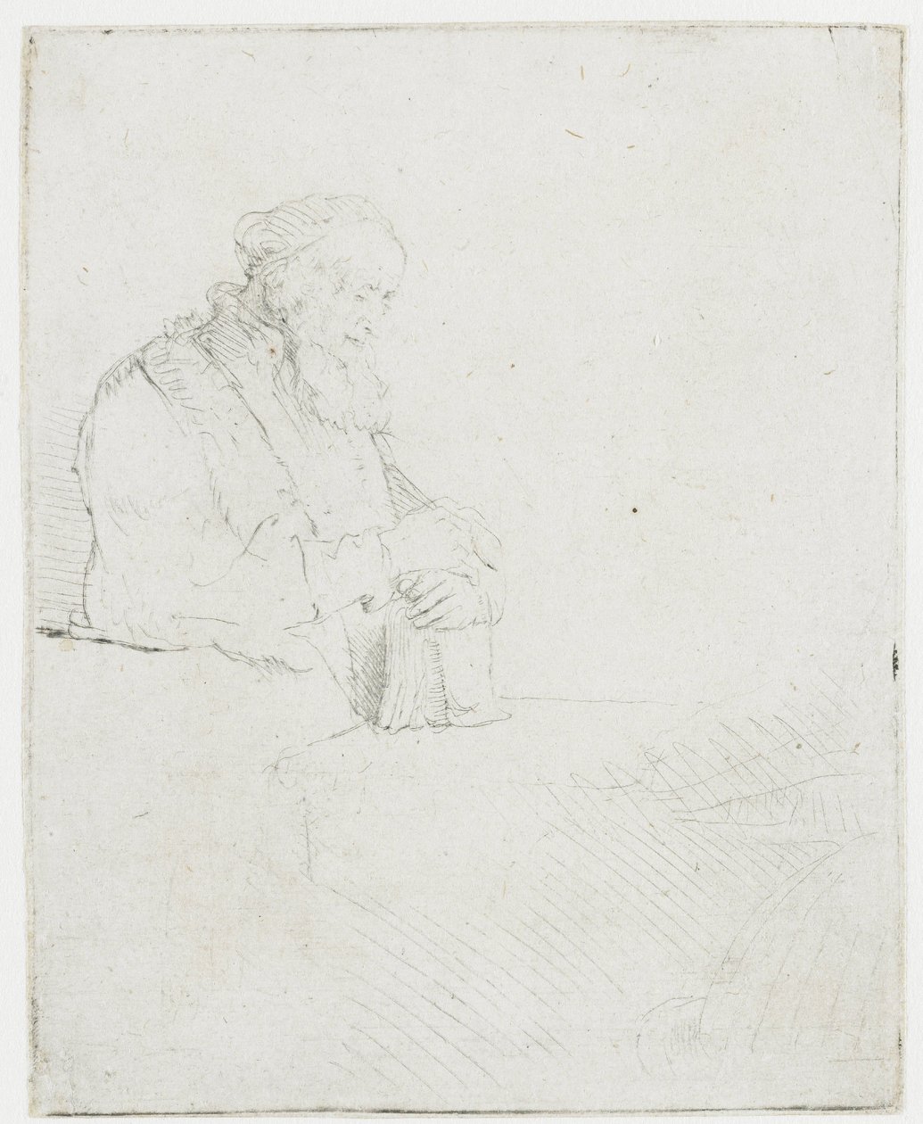 Starý muž v meditaci, opírající se o knihu od Rembrandt van Rijn