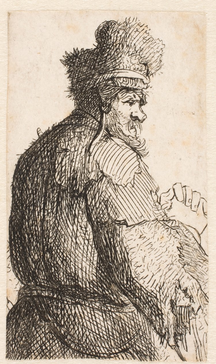Starý muž viděný zezadu: profil doprava: polopostava od Rembrandt van Rijn