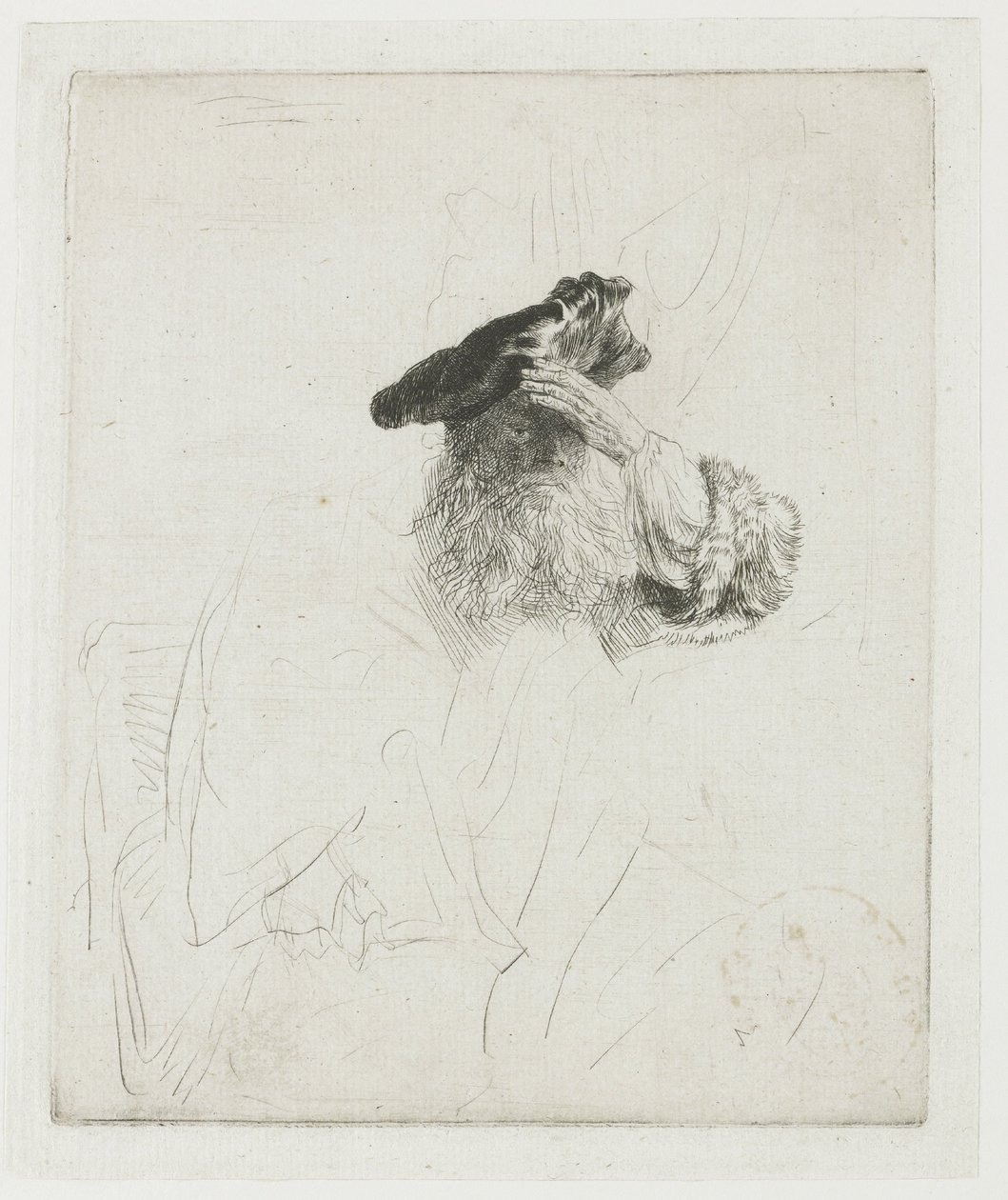 Starý muž, který si rukou zakrývá oči od Rembrandt van Rijn